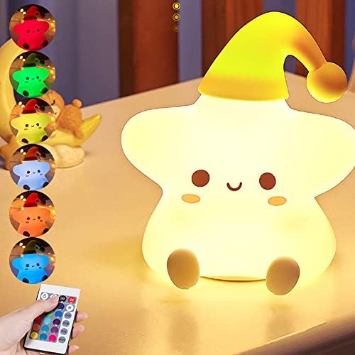 Aveki Star Night Light For Dids, симпатична ноќна светлина со промена на топла светлина, полнење на силиконска ноќна светлина за декор