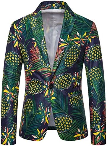 Хавајски блејзер за мажи Casual Slim Fit Cuit Coot Suit Ene Button Style Tropical Print Blazers Cout за матурска