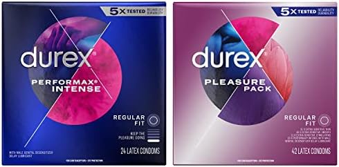 Durex Condom Performax Интензивни природни кондоми на латекс, 24 брои - ултра фино, ребрести, испреплетени со лесен лубрикант и природен пакет за задоволство од латекс кондоми,