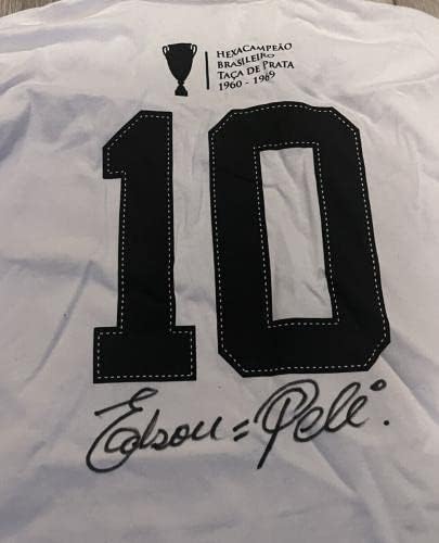 Пеле потпиша „Едсон Пеле“ Сантос Jerseyерси ПСА/ДНК Сантос Фудбалски клуб - Автограмски фудбалски дресови