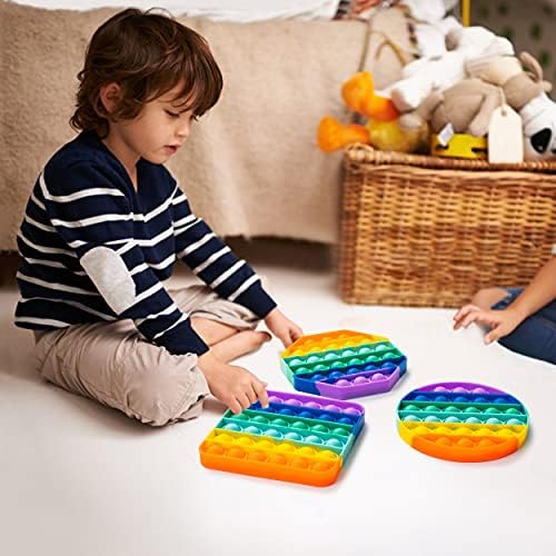 Retro Pug 3 Pack Rainbow Push Pop Bubble Sensory Fidget Toy - Pop Up It Fidget Toy - Аутизам Посебни потреби за стрес - Сензорна играчка со силиконски стискање