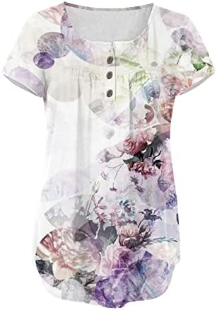 Женски летни врвови фустани случајни одморалишта за жени 2023 модно копче надолу со кошули со краток ракав, плетени тунични врвни блузи