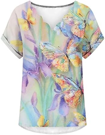 Маици за маици на Nokmopo за жени трендовски модни лето лето 2022 година со кратки ракави за печатење врвови блузи