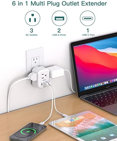 Multi Plug Extender со USB, AddTam Electric 3 Splitter Box со 3 USB Wallид полнач, повеќе експандер за излез на електрична енергија,