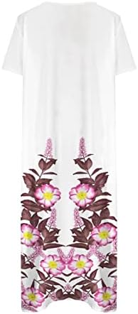 Летни фустани за жени 2023 година Копче за женски фустан, цветен џеб Елегантен принт краток ракав против вратот, лесен лабав