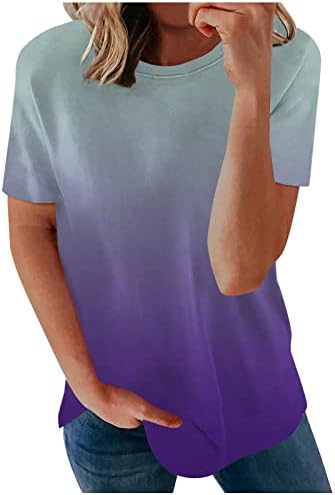 Летни врвови за жени 2023 година градиентна кошула жени кратки ракави маички маички блузи туниќ обични лабави вклопни екипи на врвови