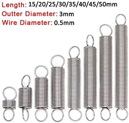 Ahegas Springs Wire Dia 0,5 mm Надворешна диа 3мм 304 не'рѓосувачки челик двојна кука мала затегнување на пролетни хардвер додатоци должина 15-50мм 10 парчиња