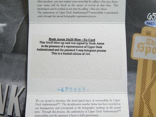 Хенк Арон потпиша 16х20 картичка за удар, врамена UDA COA 'D 65/144 UPER DECK AUTO - Autographed MLB Photos