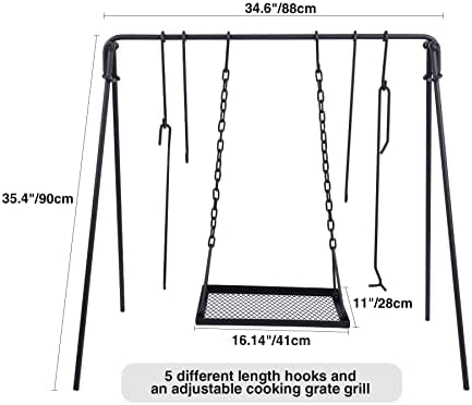 Редкамп Камперски Оган Готвење Штанд За Скара Пикник, Замав Виси Скара За Оган Јама со Холандската Печка Лифтер &засилувач; Куки