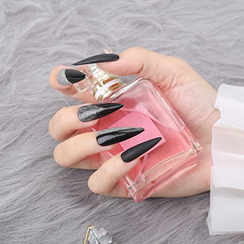 Aubss Gel Nail Polish, 2 парчиња 10 ml црни сребрени сјајни бои гел полски натопување на LED ноктите уметност, колекција на лакови, долготраен и сјај за завршување на ноктите за н?