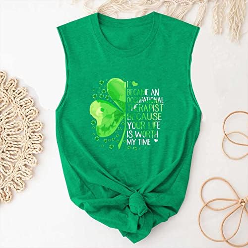 Свети Патрик Ден Тенк Топ Жените Зелена Четири Лист Печатени Срце Графички Обични Блузи Дами Без Ракави Маици