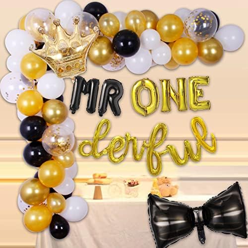 Homezzo г -дин Онедерфул 1 -ви роденденски украси за забава - г -дин Онедерфули Балони Банер за момче Мало маж 1 -ви БДДЕ
