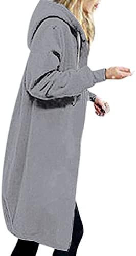 Ruziyoog плус димензии со големина за жени кои влечат со долги ракави, патенти со качулка, зимски лабаво вклопени руно средно-долга јакна
