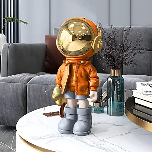 Статуи на астронаути Доскер вселенска скулптура Полирезин уметност подароци портокалова фигура украс Декор за мажи, домови и занаети