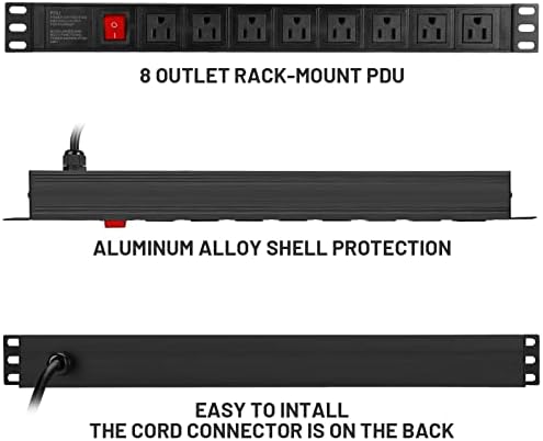 PDU Power Strip Surge Protector, 8/12 Outlet Power Strip Surge Protector, 1U Rack Mount PDU Power Strip за мрежни лавици за мрежни сервери,