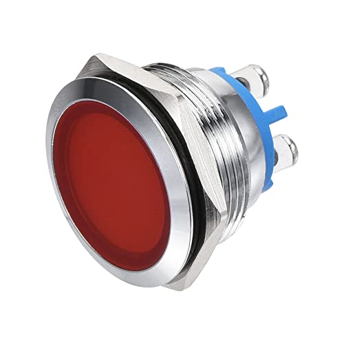 Индикатор за меканиксиност LED светлина 12V 22mm M22 панел монтирање метална водоотпорна сигнална ламба со Он прстен, црвена