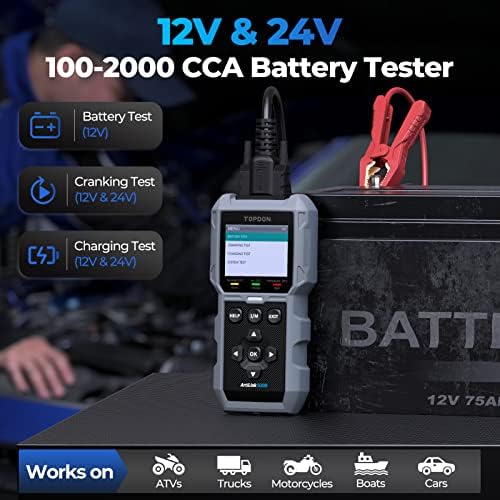 Topdon AL500B OBD2 Скенер за батерии тестер 2 во 1 читач на код, целосна дијагноза на OBDII, 12V тестови за батерии и тестови за вртење на 12V/24V, тестови за полнење, алатка за скенир?