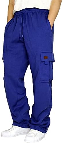 Wybaxz 2022 Божиќна машка фитнес водење панталони со лабава половината цврста боја џеб лабава руно џемпери