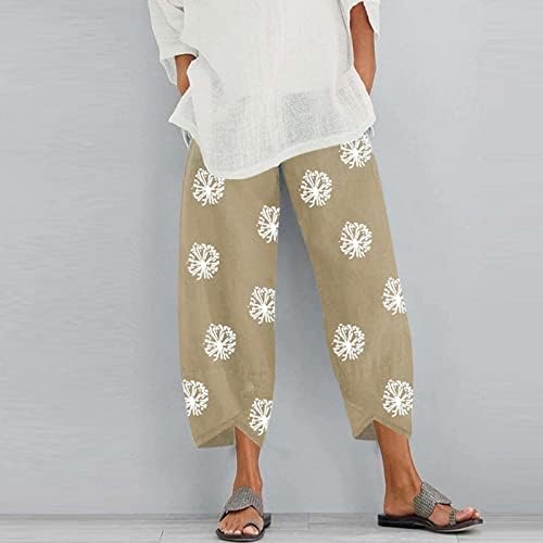 Etkia плус големина широки панталони за нозе за жени мода мода цврста боја памучна лента еластична долга панталони плажа панталони