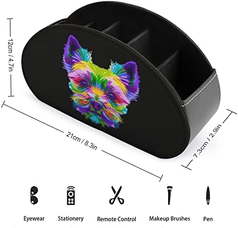 Шарени Јоркшир Териер Куче глава за далечински управувачи со далечински управувач PU Fore Caddy Storage Tograsion Box со 5 оддели за материјали