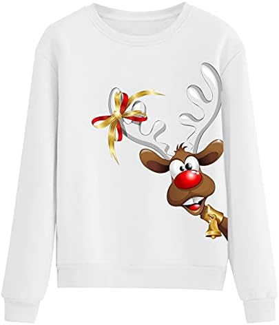 Графички џемпер лабава Божиќни врвови жени каузални џемпери за џемпери Божиќни кошули со долги ракави пулвер