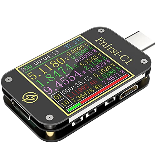 Тестер за напон на напон USB струја - MakerHawk со сина заб тип Ц мултиметар тестер и тестер за мерач на дигитален мерач на моќност 4-24V 6.5A PD активиран волтметар QC2.0 3.0