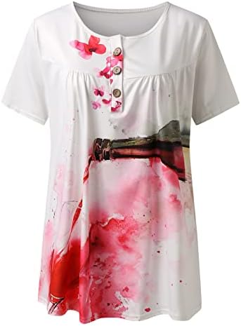 Женски врвови фустани случајни летни летни кратки ракави Туника блузии удобни кошули градиент проточни маици лабави опремени врвови