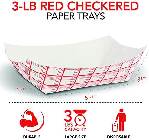 Големи Хартија Храна Чамци 3 Фунти За Еднократна Употреба Црвена &засилувач; Бела Карирана Хартија Храна Коцки, Еко Пријателски