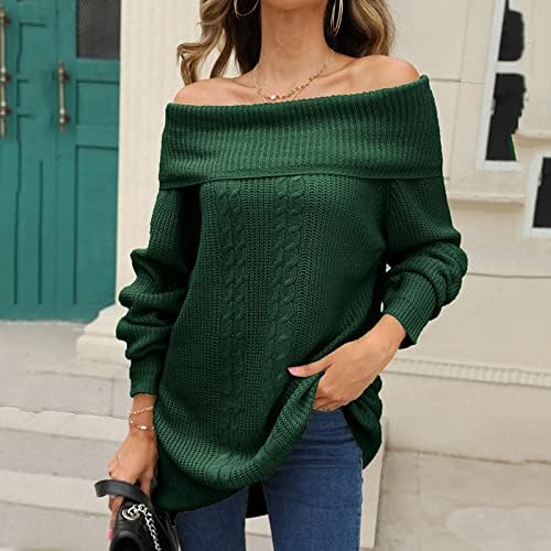 Џемпери за жени есен и зимски цврст темперамент со долг ракав со права врата за плетење џемпер