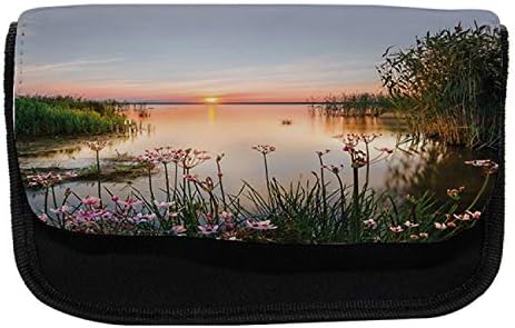 Необичен случај со моливи за пејзаж, езеро Пипус природа ливада, торба со молив со ткаенини со двоен патент, 8,5 x 5,5, повеќебојни