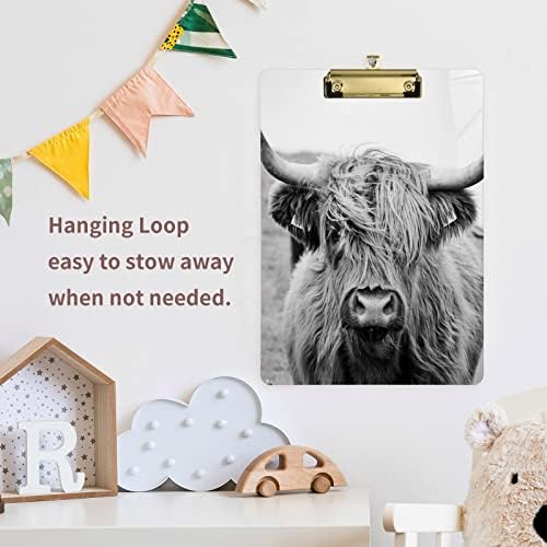 SLHKPNS Highland Cow Clipboards Со Клип Со Низок Профил, Farmhouse Cow Standard A4 Буква Големина Клип Одбор Sliver 9 инчи x 12,5