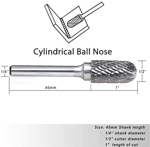 Цилиндричен топка на карбид, цилиндричен топка нос 1/2 Дијаметар на сечење, 1/4 Двоен пресек со дијаметар од форма за мелница за мелница,