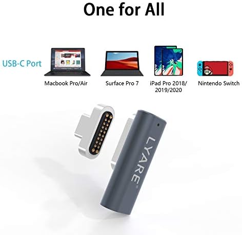Магнетски USB C адаптер, Lyare 20Pins Type C конектор, Поддршка PD 100W полнење, USB C 3.1 10Gbps трансфер на податоци, 4K@60Hz видео излез компатибилен со MacBook Pro/Air 2018-2020 & iPad Pro
