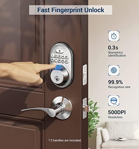 Заклучување на вратата од отпечатоци од прсти со 2 рачки на рачката - заклучување на вратата без клуч, заклучување на вратата