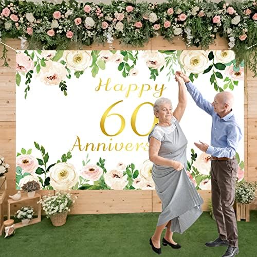 Влипоасн Елегантна Бела 60 Годишнина Од Бракот Украси Розово Злато Цвет Божур 60 Годишнина Фотографија Позадина За Двојка Изненадување За Родителите