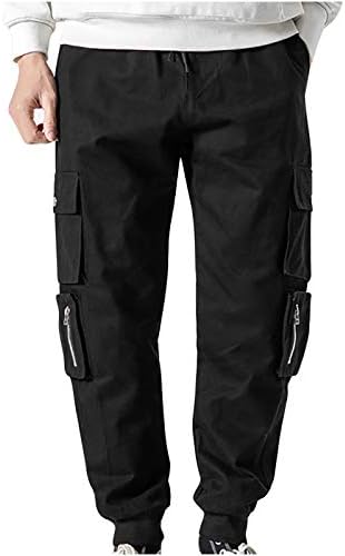 Машки машки панталони за влечење на машка, целосна еластична половината лабава лесна работна облека мода патент џебови мало стапало плус големина