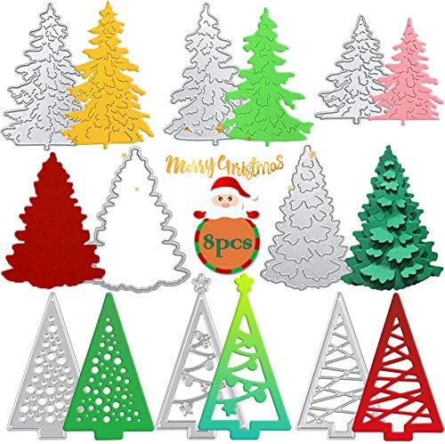 8 парчиња Божиќно метално сечење умира, калоларна елка за елка, за да се вметне Божиќна картичка умира фестивал DIY занаетчиски картички