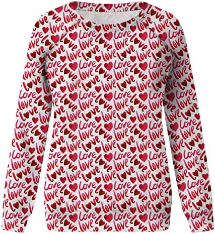 Loveубовна кошула за срце за жени со долг ракав на Денот на вineубените на в Valentубените врвови на падот на екипажот на екипажот на