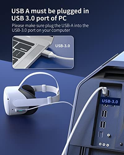 Кабел Zyber Link 16 ft за Meta Quest 2 Quest Pro Pico 4 додатоци, VR слушалки компјутерски линк кабел за Oculus потрага 2/1 игри за игри, голема брзина трансфер на податоци USB 3.0 на USB C кабел за