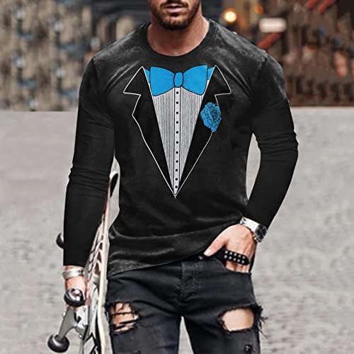 Мажите секојдневни модни костуми за печатење спортски фитнес фитнес на отворено тркалезна маица со долги ракави врвни мажички џемпери отворени
