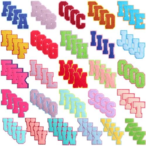 104 парчиња лепенки за букви од Ченил, шарено железо на лепенки за букви А-З, самостојно лепило извезено шиење на закрпи за јакни за облека