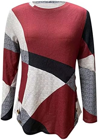 Женски модни кошули облечени обични лежерни долги ракави трендовски геометриски врвови на туники плус големина на екипаж 2022