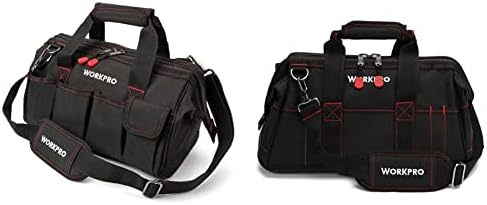 Работна торба со алатки за работа со 14-инчи, организатор на алатки со повеќе џебови со прилагодлива лента за рамо, W081021A, црна
