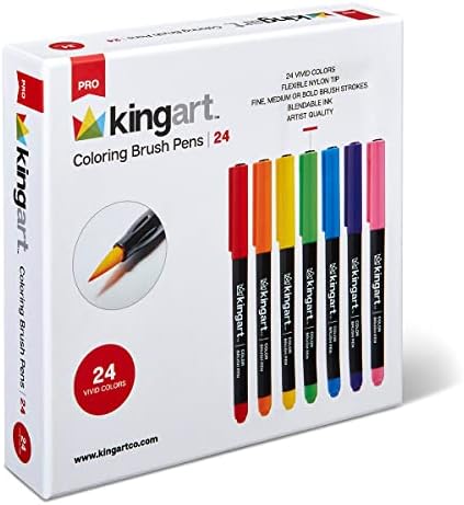 Kingart Pro, мастило засновано на вода, сет од 24 уникатни и живописни бои пенкала за четки, избрани 24 парчиња