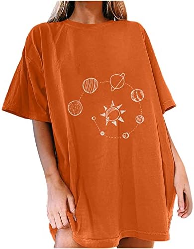 Лабава вклопена врвна дама кратки ракави екипаж памук памук месечина сонце средновековен бранч врвен кошула тинејџерски девојки уа