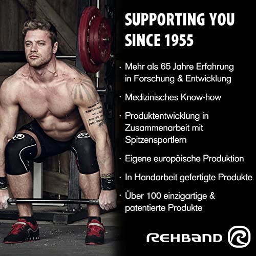 Rehband 7mm Колен ракав моќност Макс, поддршка на коленото Неопрен за боди -билдинг, електрична енергија, CrossFit & Тешко кревање, боја: