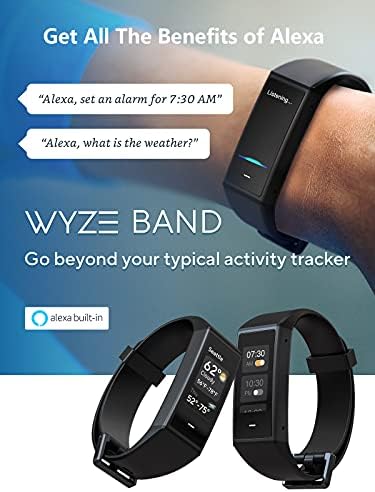Fitness Tracker за фитнес Wyze Band со вграден Alexa, Activity Tracker Watch со монитор на отчукувањата на срцето, паметен фитнес бенд со шалтер, калориски бројач, отпорен на вода во вода, цр