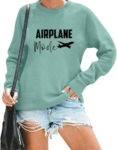 Niupihala Women Women Airplane Mode Sweatshirt Smightstur Print Print Travel Tops Обични долги ракави пролет есен на палењето на врвот на