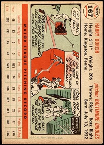 1956 Топпс # 167 WHT HARRY DORISH BALTIMORE ORIOLES VG/EX ORIOLS