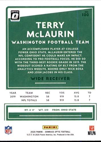 2020 Донрус Оптика #100 Тери Меклаурин Вашингтон Фудбалски Тим Нфл Фудбал Тргување Картичка
